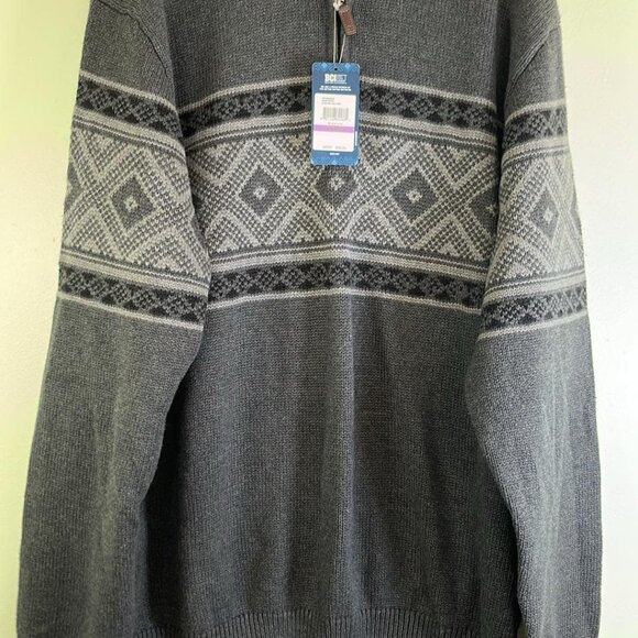 IZOD Fair Isle Nordic Sweater Gray Black Chunky Knit 1/4 Zip Mens XXL NWT  Fair - Picture 1 of 10